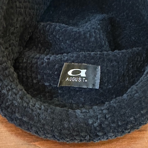 🌟HP🌟Black Chenille Knit Rolled Brim Cloche Hat with Bow by August Hats - Picture 7 of 8